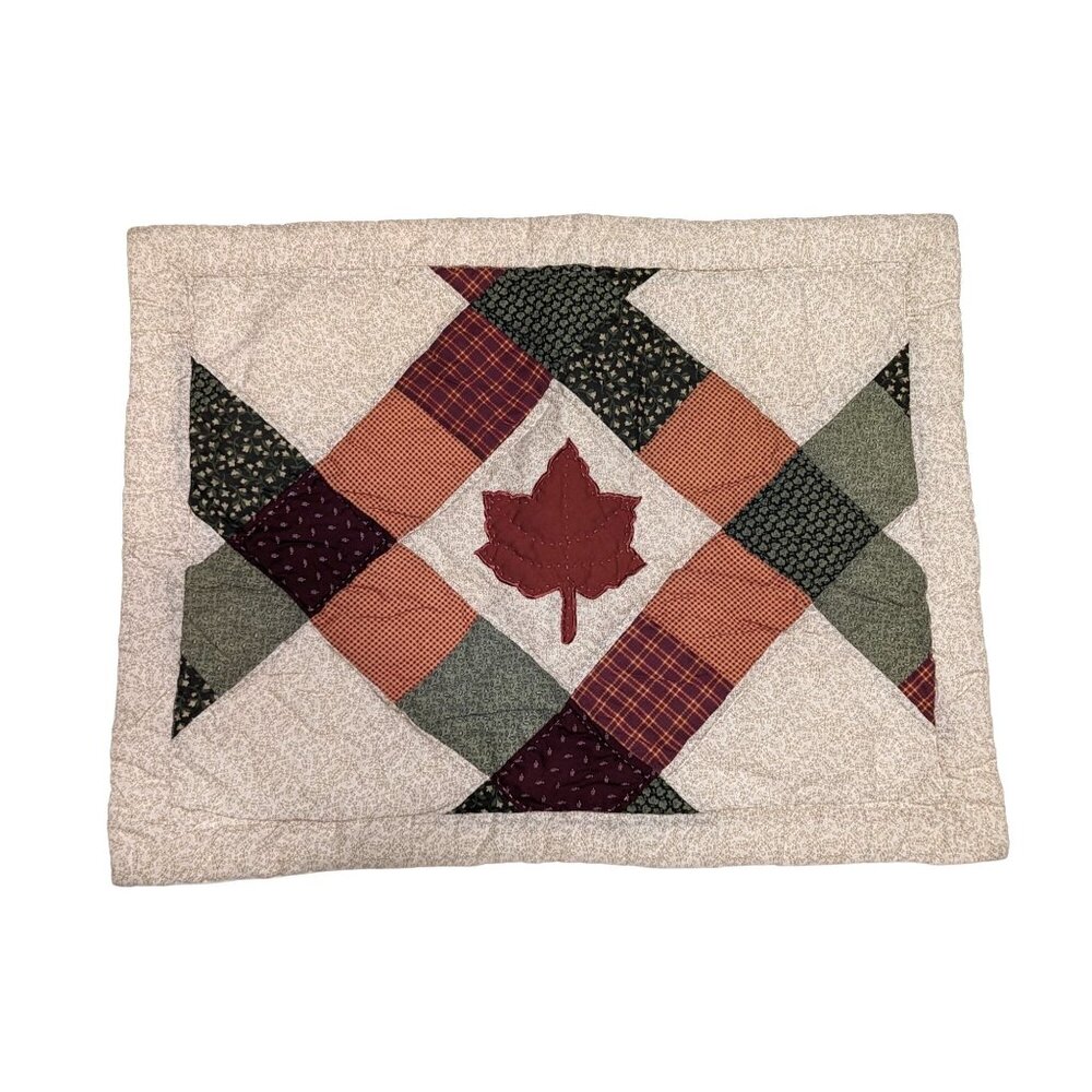 Maple Leaf Quilted Pillow Sham Patchwork Rust Green Cream 23 x 29 inch Cotton